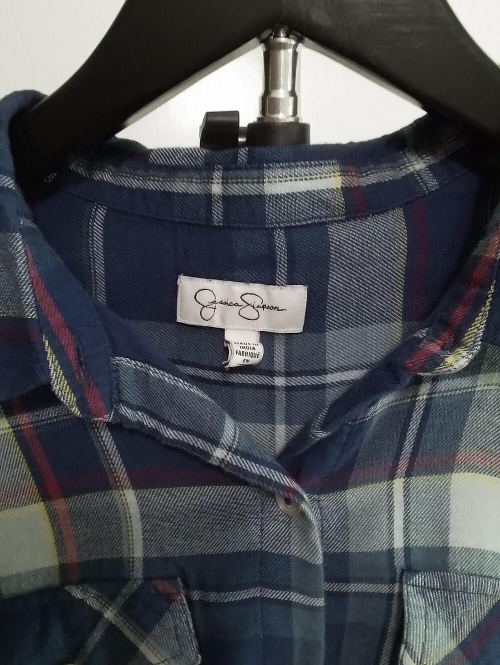 Jessica Simpson Navy Blue Plaid Button-Front Shirt - Picture 2 of 3
